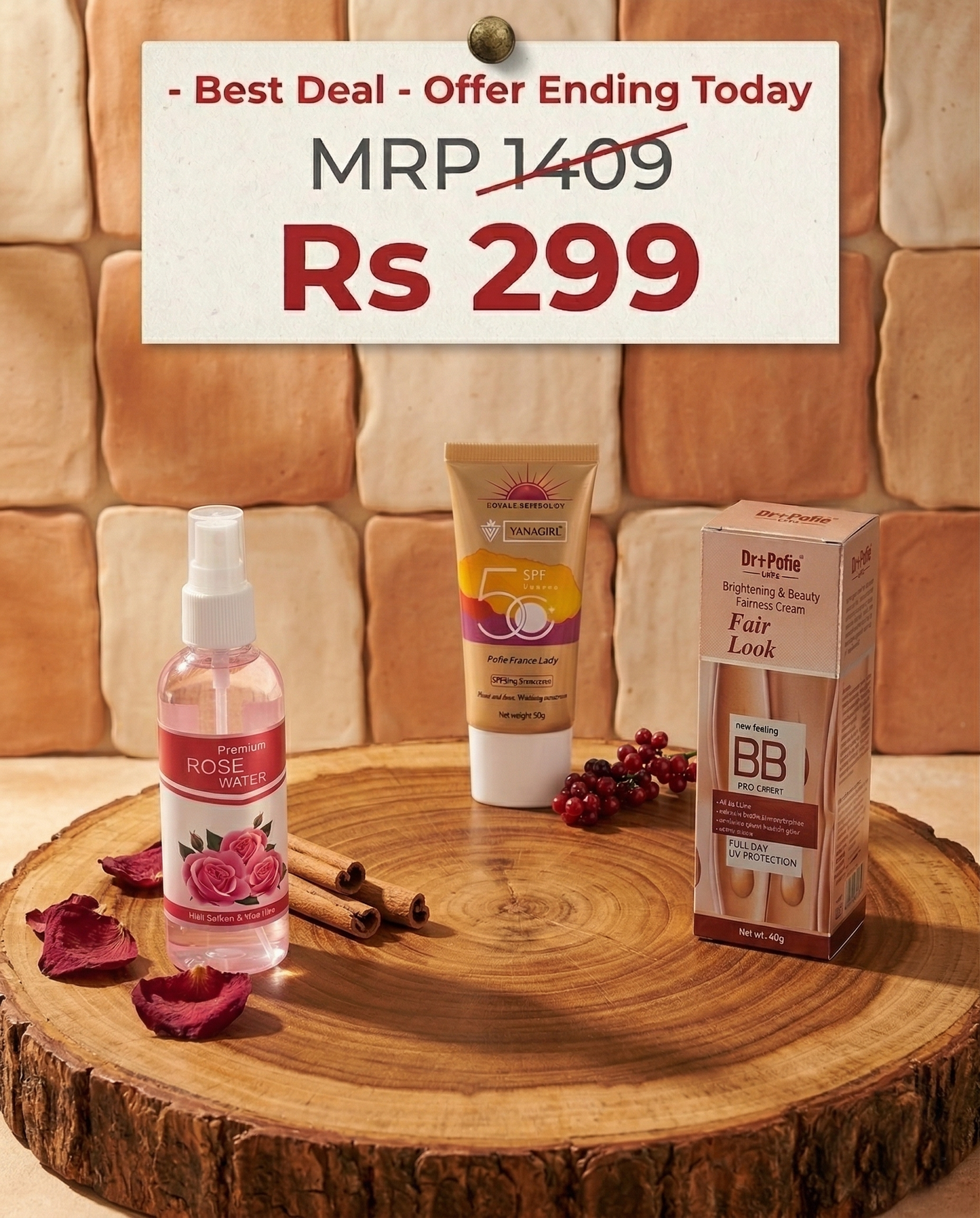 Glow Essentials Combo – BB Cream + Rose Water + SPF 50 Sunscreen