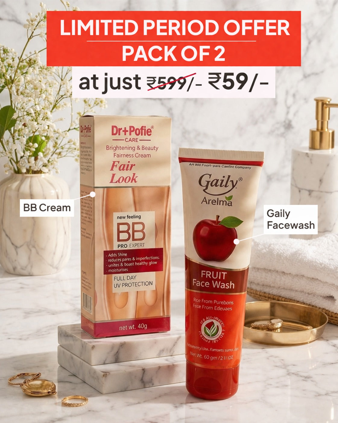 BB Cream + Gaily Fruit Face Wash Combo | Daily Glow & Cleanse Pack (Pack of 2) @59