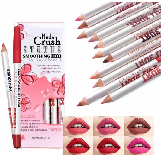 Huda Crush Smoothing Hot Super Mat Lip liner Set of 12 - MultiColour