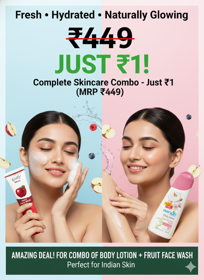Gaily Aroma Fruit Face Wash (90g) + Everyuth Naturals Rejuvenating Flora Body Lotion (100ml) | De-Tan, Sun Damage Repair & 24H Moisturisation | Free from Parabens & Silicones