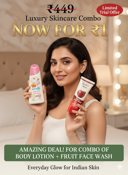 Gaily Aroma Fruit Face Wash (90g) + Everyuth Naturals Rejuvenating Flora Body Lotion (100ml) | De-Tan, Sun Damage Repair & 24H Moisturisation | Free from Parabens & Silicones