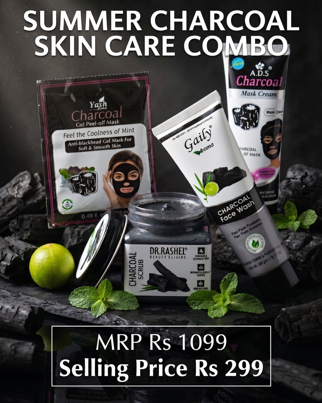 Summer Charcoal Skin Care Combo (4-in-1 Detox Kit) At Rs 299