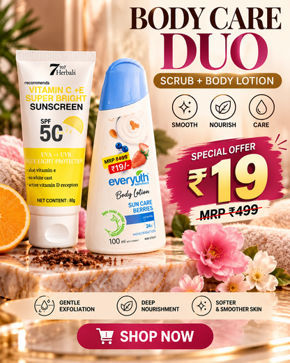 Body Care Duo: Vitamin C & E Sunscreen (60g) + Everyuth Sun Care Berries Body Lotion (100ml)
