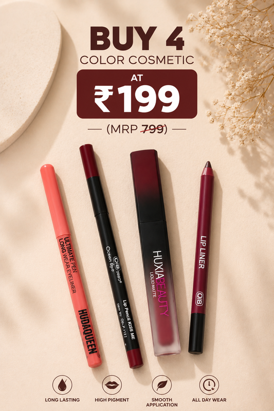 Ultimate 4-in-1 Beauty Bundle: 2 Matte Lip Glosses, 1 Kajal & 1 Lip Liner