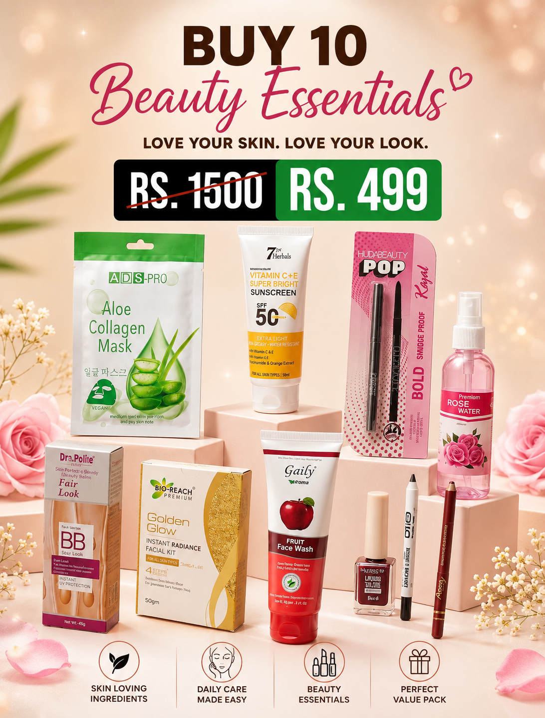 Buy 10 Beauty Essentials Combo Pack – Complete Daily Care Kit @499