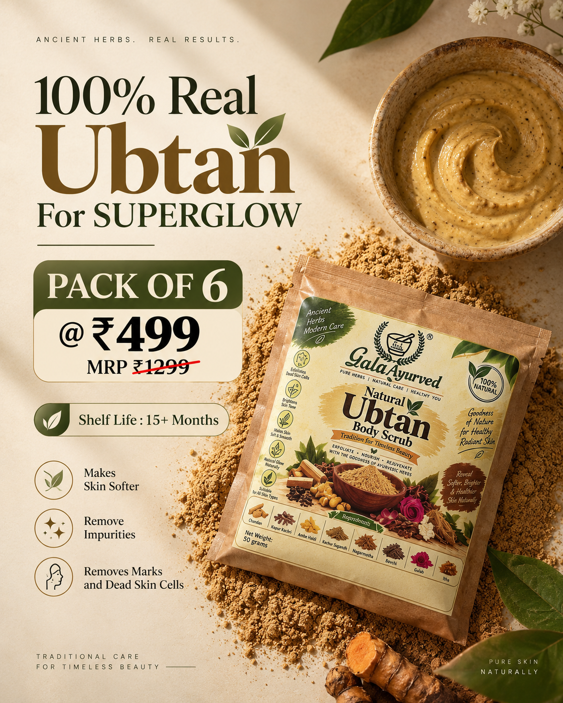 Pack of 6 - Gala Ayurved Natural Ubtan Body Scrub @499
