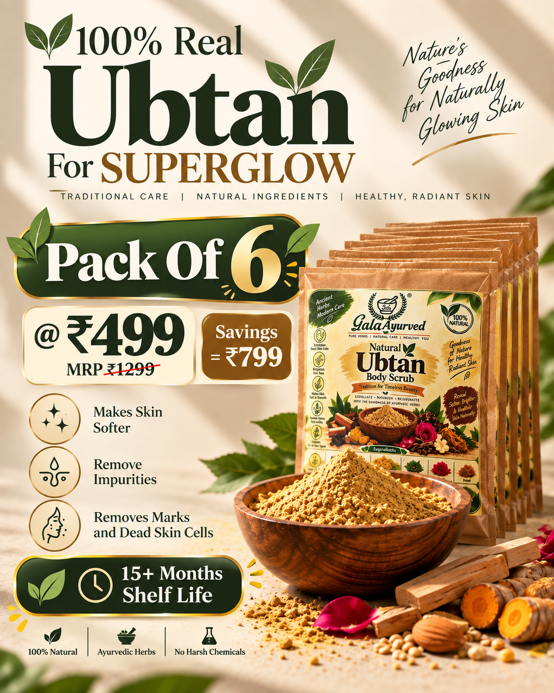 Pack of 6 - Gala Ayurved Natural Ubtan Body Scrub @499