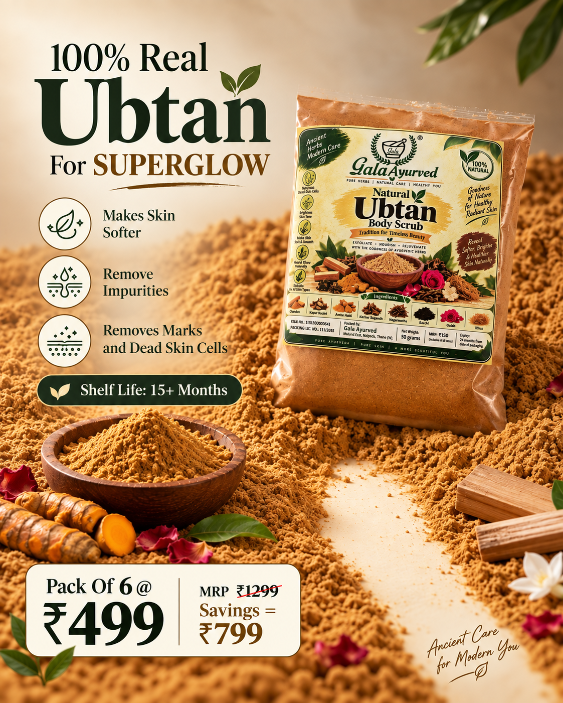 Pack of 6 - Gala Ayurved Natural Ubtan Body Scrub @499