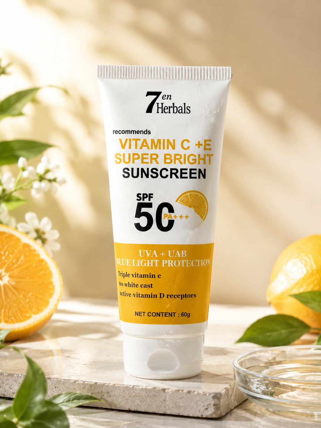 7 Herbals Vitamin C Sunscreen SPF 50 + Lavender Bliss Face Wash Combo | Daily Sun Protection & Gentle Cleansing