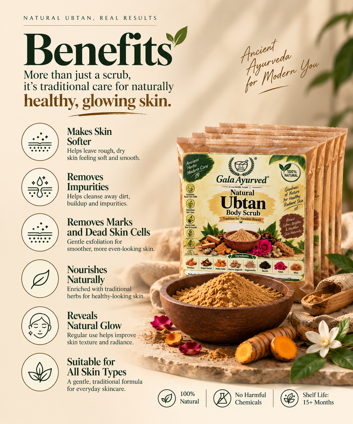 Pack of 6 - Gala Ayurved Natural Ubtan Body Scrub @499