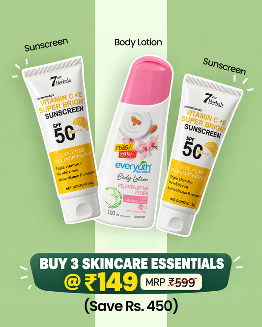 Buy 3 Skincare Essentials Combo (2x Sunscreen + 1x Body Lotion)