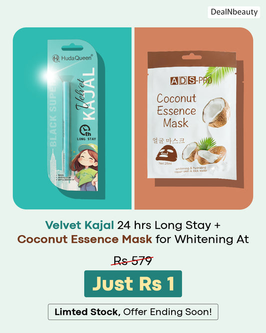 Huda Queen Velvet Kajal 24 hrs Long Stay + Coconut Essence Mask for Whitening & hydrating Repair Skin