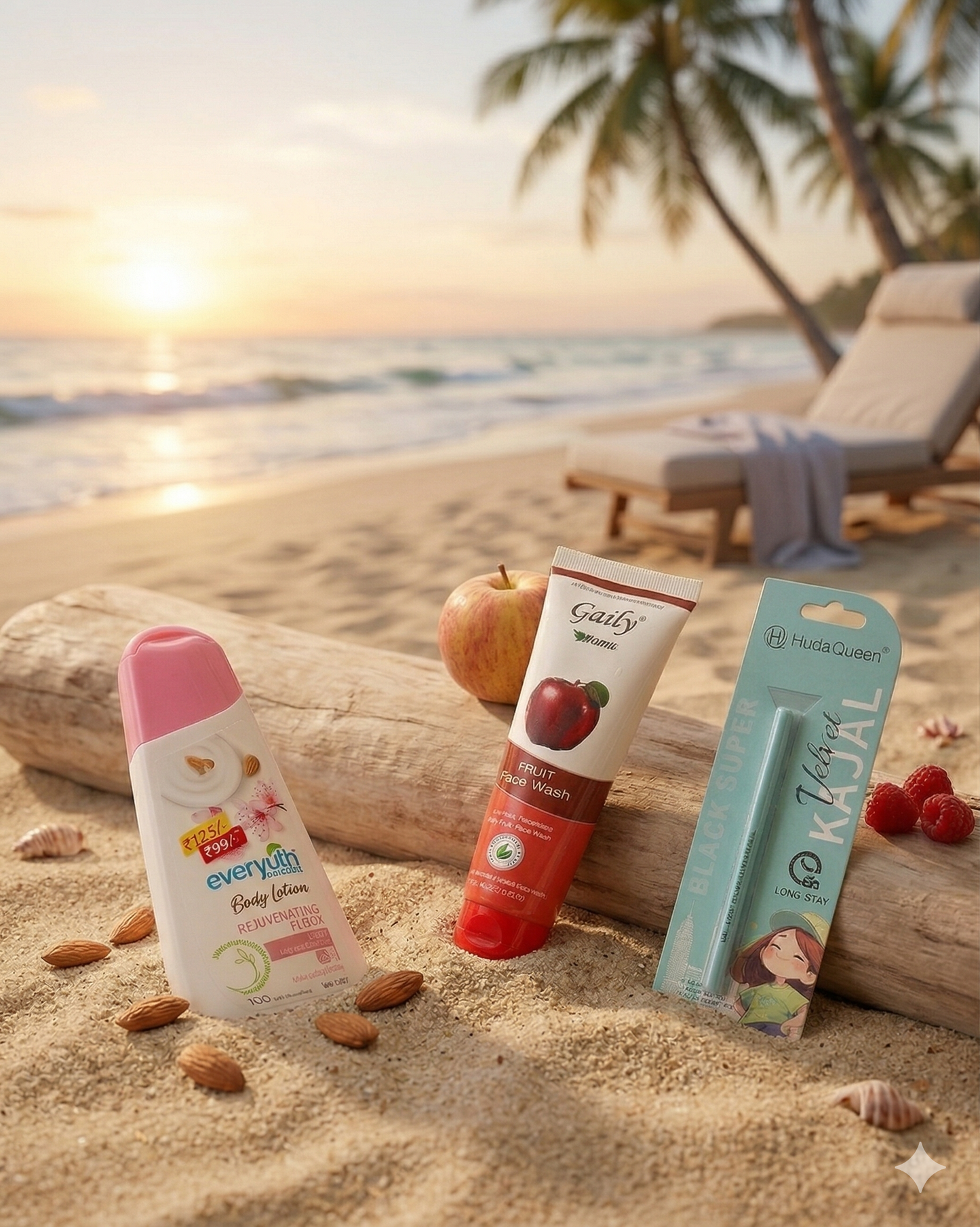 Luxe Glow Essentials Trio  Body Lotion + Fruit Face Wash + Velvet Kajal @99