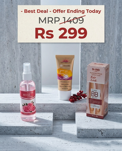 Glow Essentials Combo – BB Cream + Rose Water + SPF 50 Sunscreen