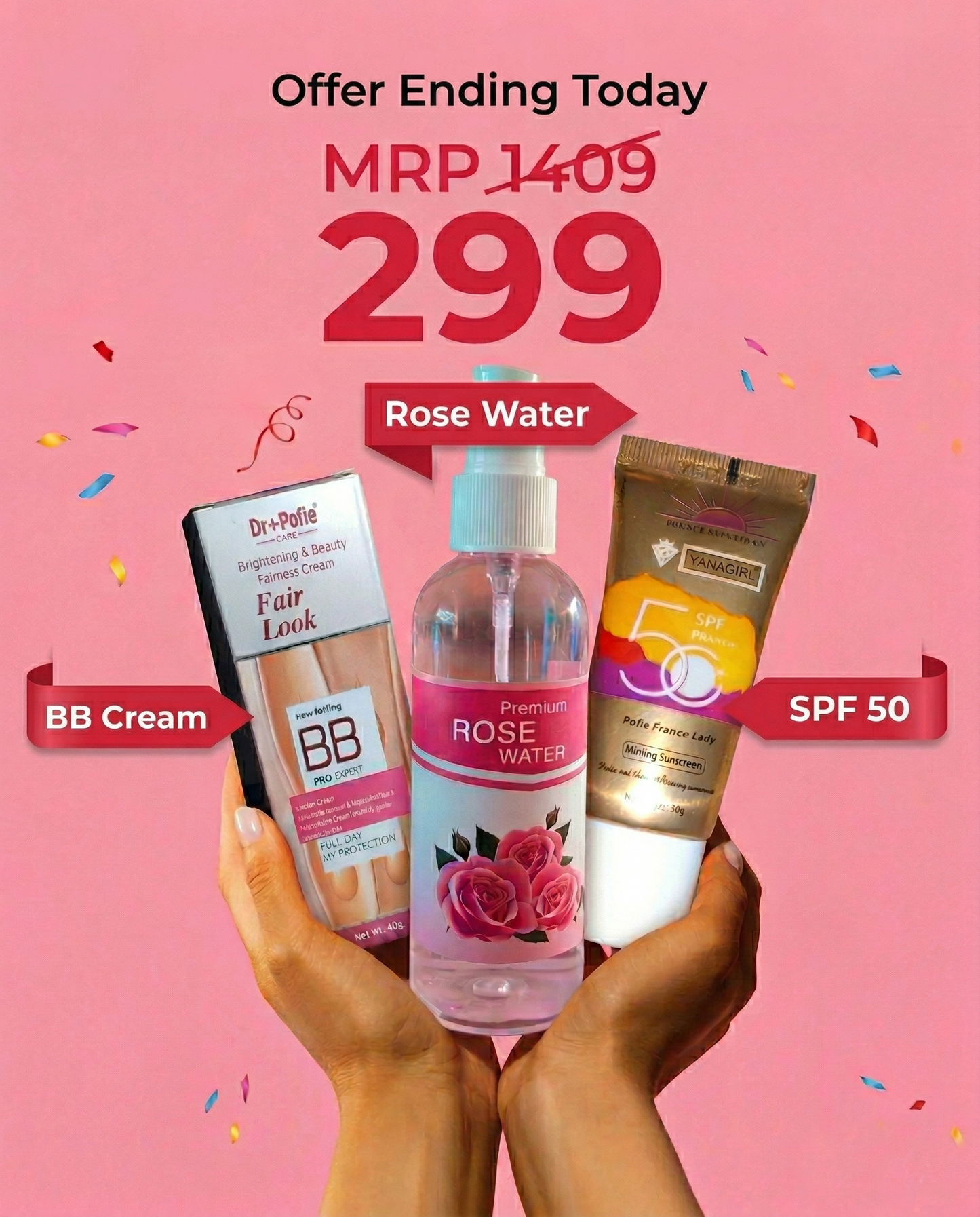 Glow Essentials Combo – BB Cream + Rose Water + SPF 50 Sunscreen