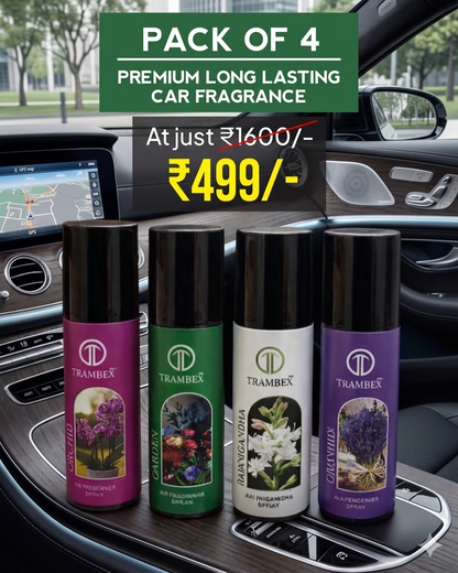 Trambex Premium Long-Lasting 3 in 1 Car, Office, Home Fragrance Spray – Pack of 4