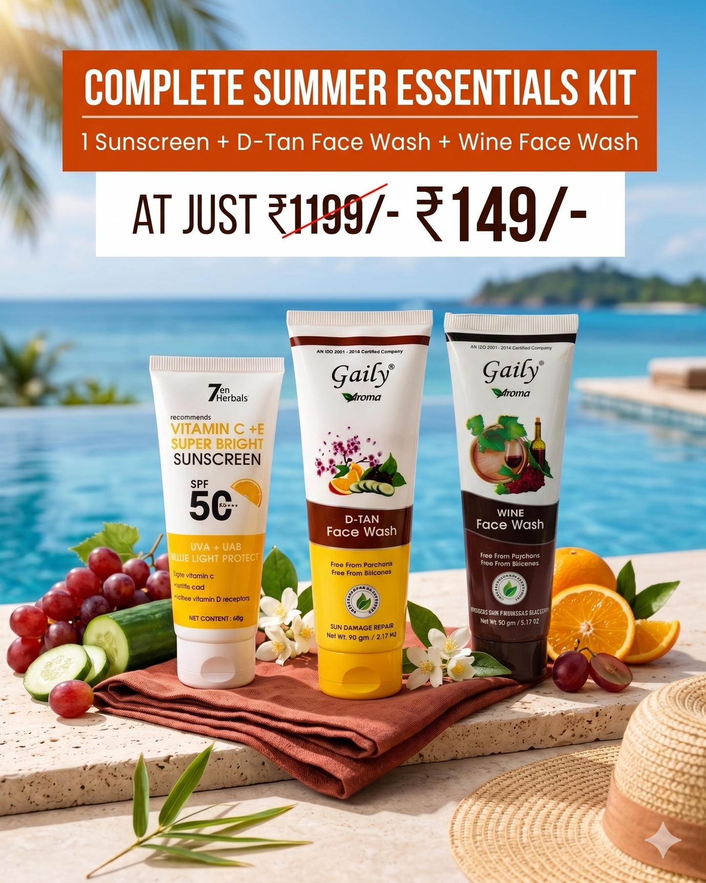 @149 Complete Summer Essentials Kit – Sunscreen, D-Tan & Wine Face Wash