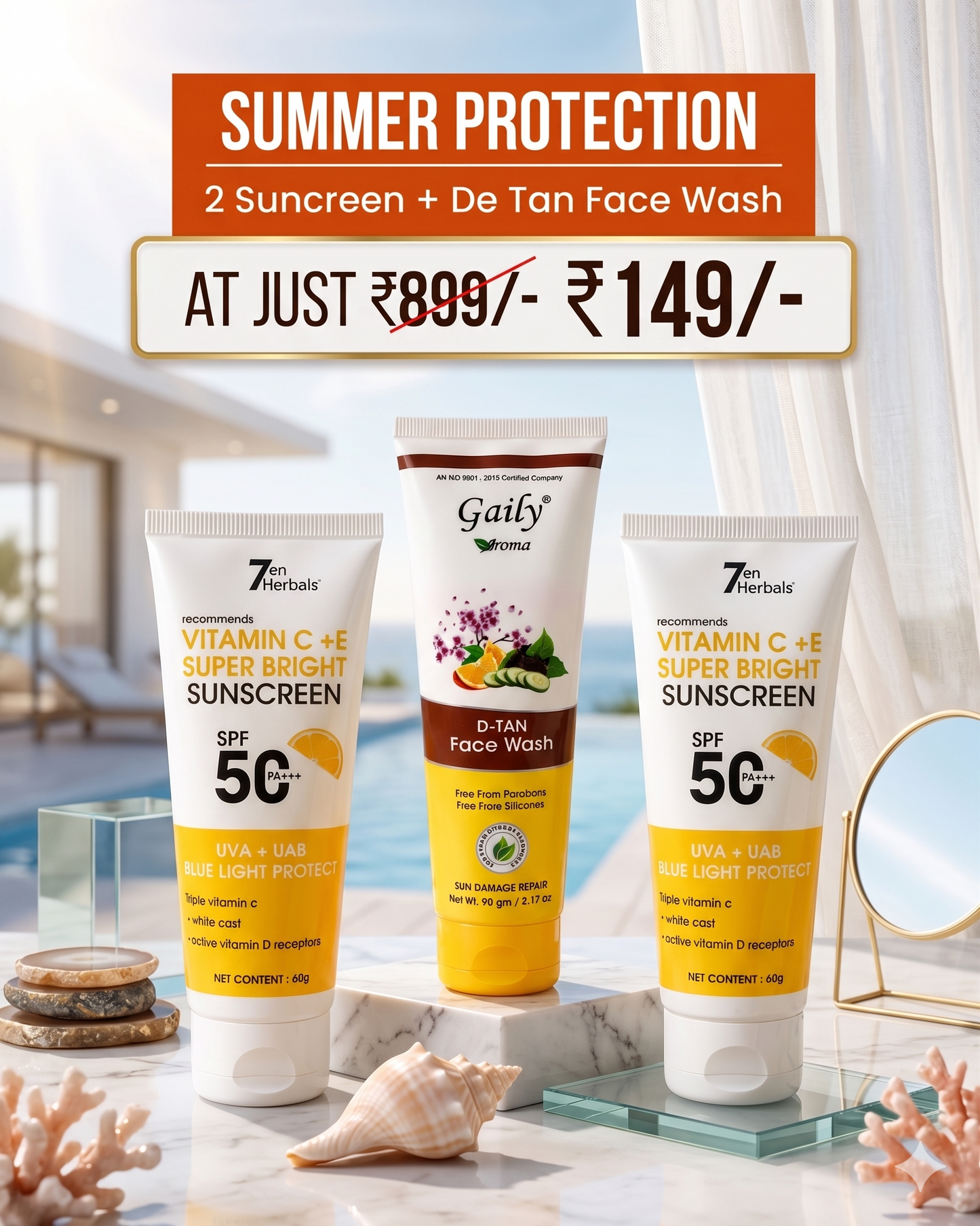 Summer Protection Combo – SPF 50 Sunscreen + D-Tan Face Wash at Just ₹149