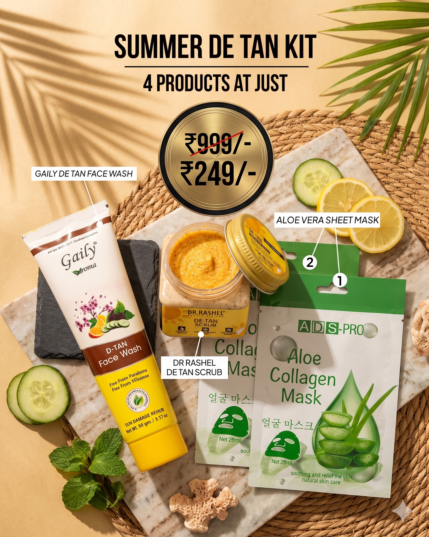 🌞 Summer De-Tan Kit (4-in-1 Skin Reset Combo)  MRP ₹999 | Offer Price ₹249