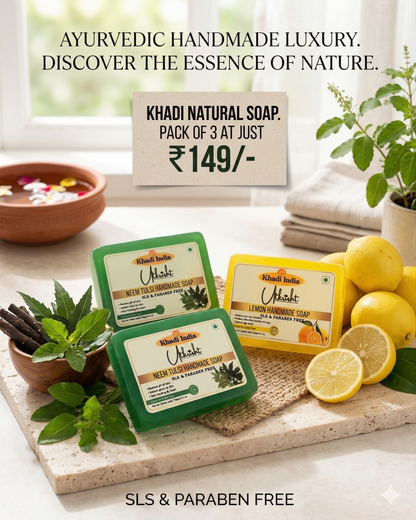 Khadi Natural Handmade Soap | Neem Tulsi & Lemon | SLS & Paraben Free | Pack of 3