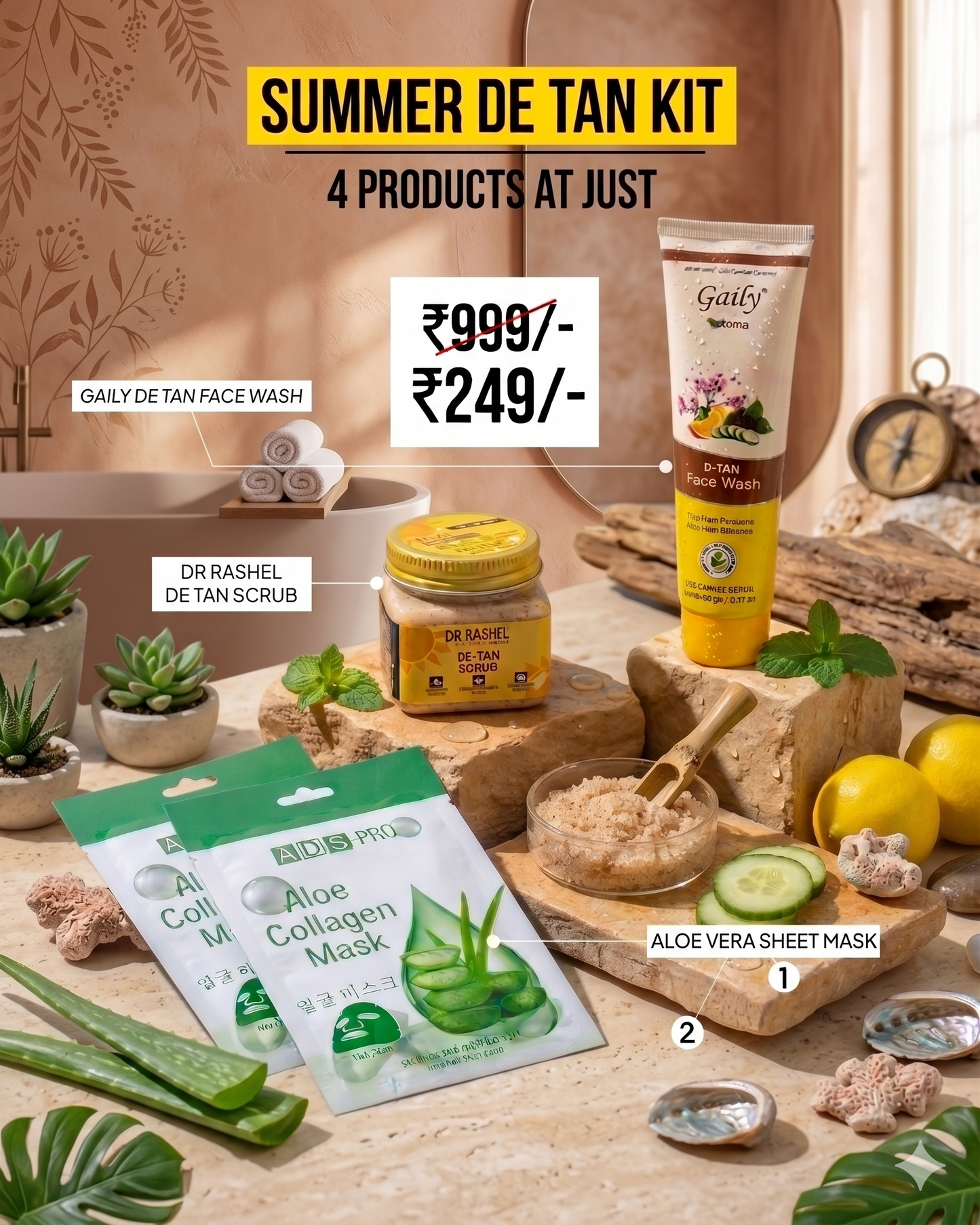 🌞 Summer De-Tan Kit (4-in-1 Skin Reset Combo)  MRP ₹999 | Offer Price ₹249
