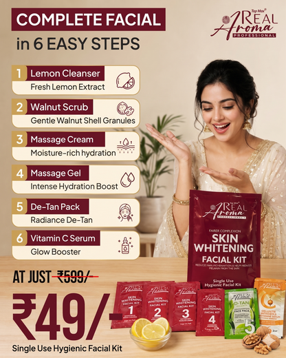Skin Whitening Facial Kit (6-Step Complete Facial)  Salon-Style Brightening Facial at Home – Now in 6 Easy Steps
