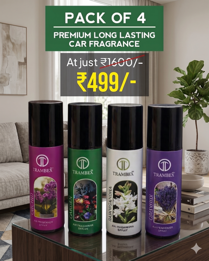 Trambex Premium Long-Lasting 3 in 1 Car, Office, Home Fragrance Spray – Pack of 4