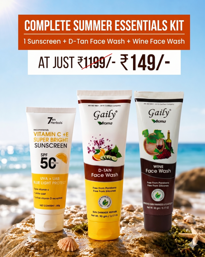 @149 Complete Summer Essentials Kit – Sunscreen, D-Tan & Wine Face Wash
