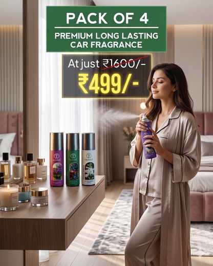 Trambex Premium Long-Lasting 3 in 1 Car, Office, Home Fragrance Spray – Pack of 4