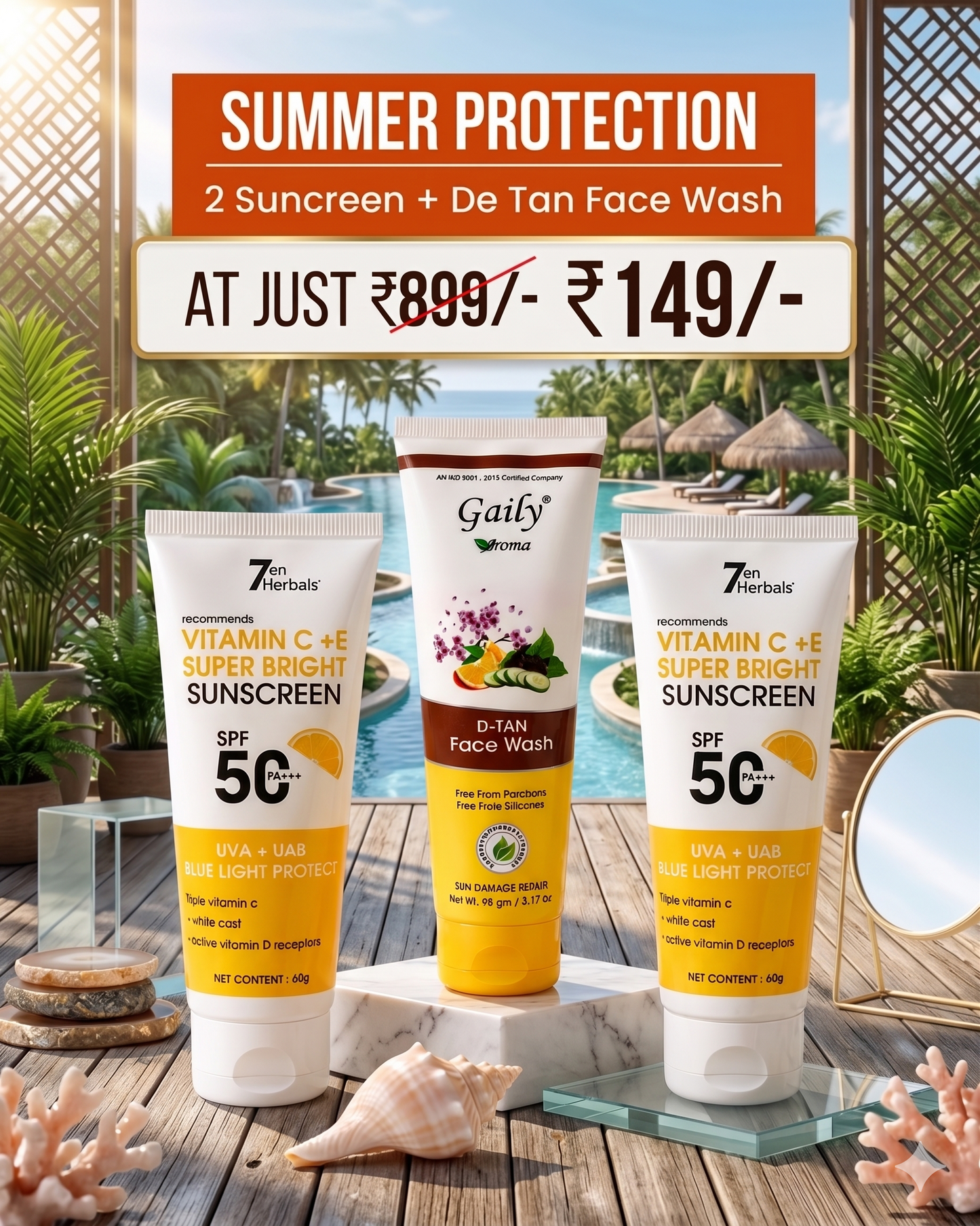 Summer Protection Combo – SPF 50 Sunscreen + D-Tan Face Wash at Just ₹149