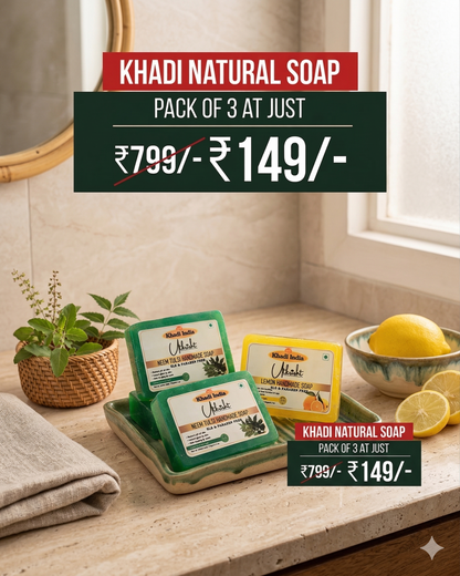 Khadi Natural Handmade Soap | Neem Tulsi & Lemon | SLS & Paraben Free | Pack of 3