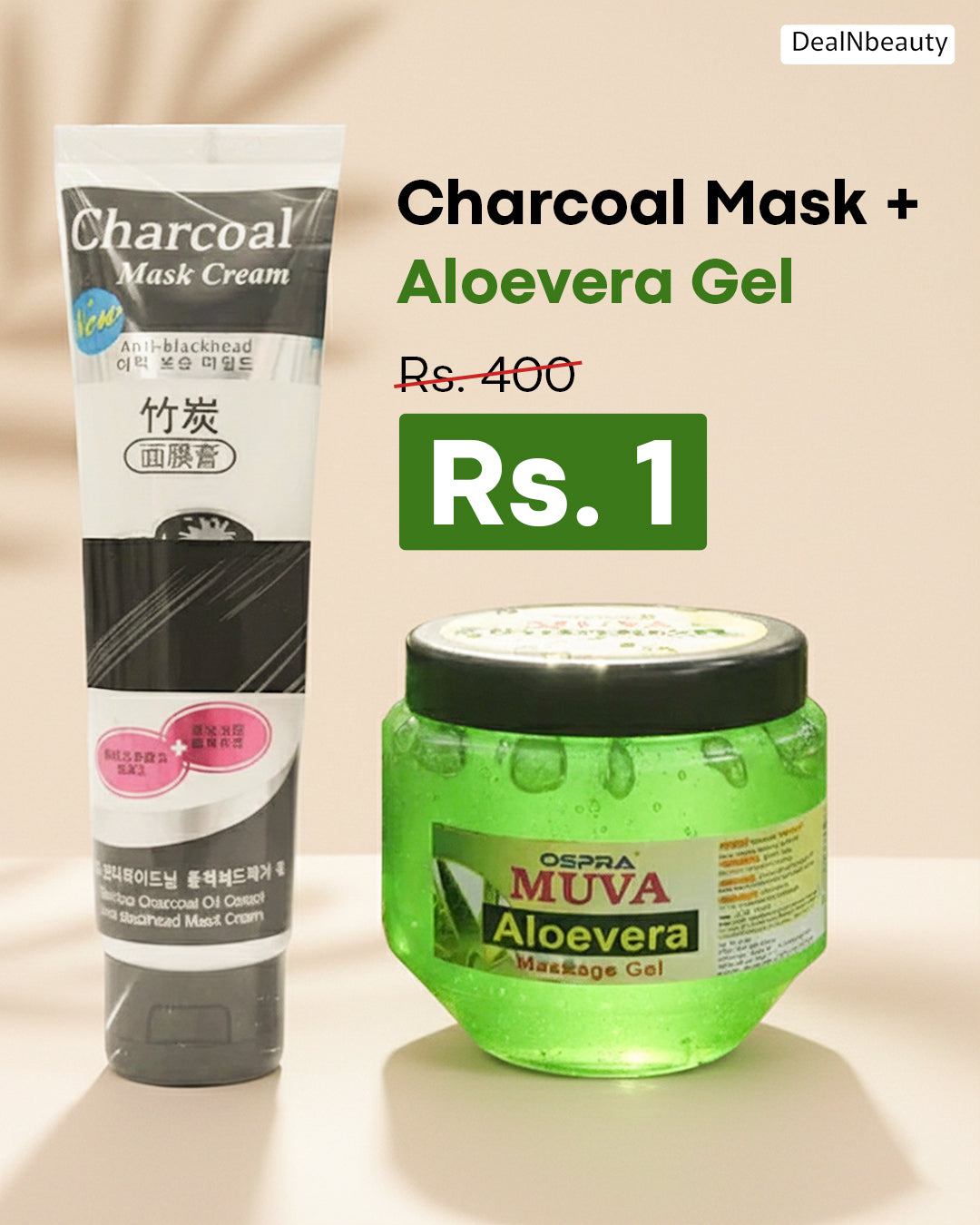 Bright & Clear Skin Combo — Charcoal Peel-Off Mask Pack of 1 + Aloe Vera Gel Pack of 1
