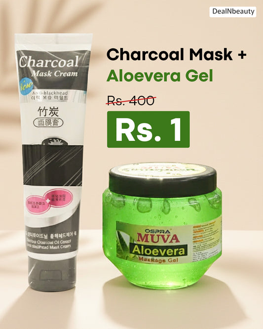 Bright & Clear Skin Combo — Charcoal Peel-Off Mask Pack of 1 + Aloe Vera Gel Pack of 1
