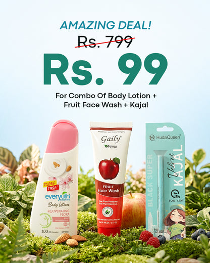 Luxe Glow Essentials Trio  Body Lotion + Fruit Face Wash + Velvet Kajal @99