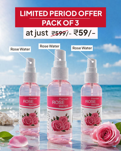 Premium Rose Water Spray – Pack of 3 | Hydrating Face Mist for Glowing Skin @59