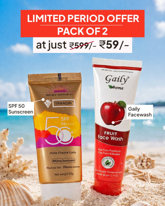 Pack of 2: SPF 50 Sunscreen + Gaily Fruit Face Wash | Daily Skincare Combo @59