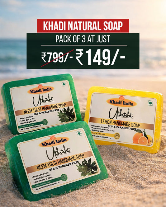 Khadi Natural Handmade Soap | Neem Tulsi & Lemon | SLS & Paraben Free | Pack of 3