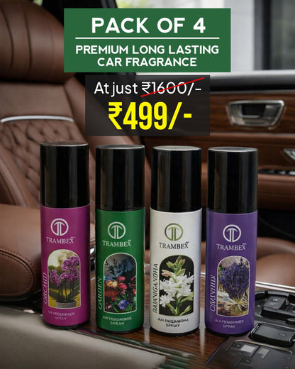 Trambex Premium Long-Lasting 3 in 1 Car, Office, Home Fragrance Spray – Pack of 4