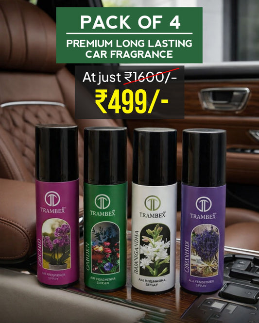 Trambex Premium Long-Lasting 3 in 1 Car, Office, Home Fragrance Spray – Pack of 4