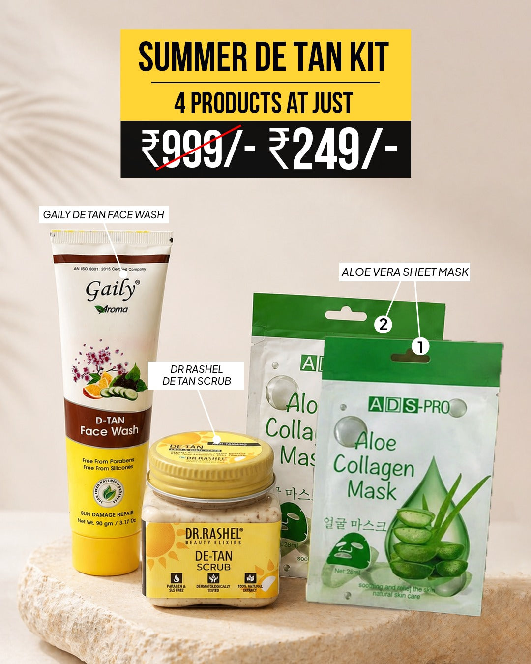 🌞 Summer De-Tan Kit (4-in-1 Skin Reset Combo)  MRP ₹999 | Offer Price ₹249