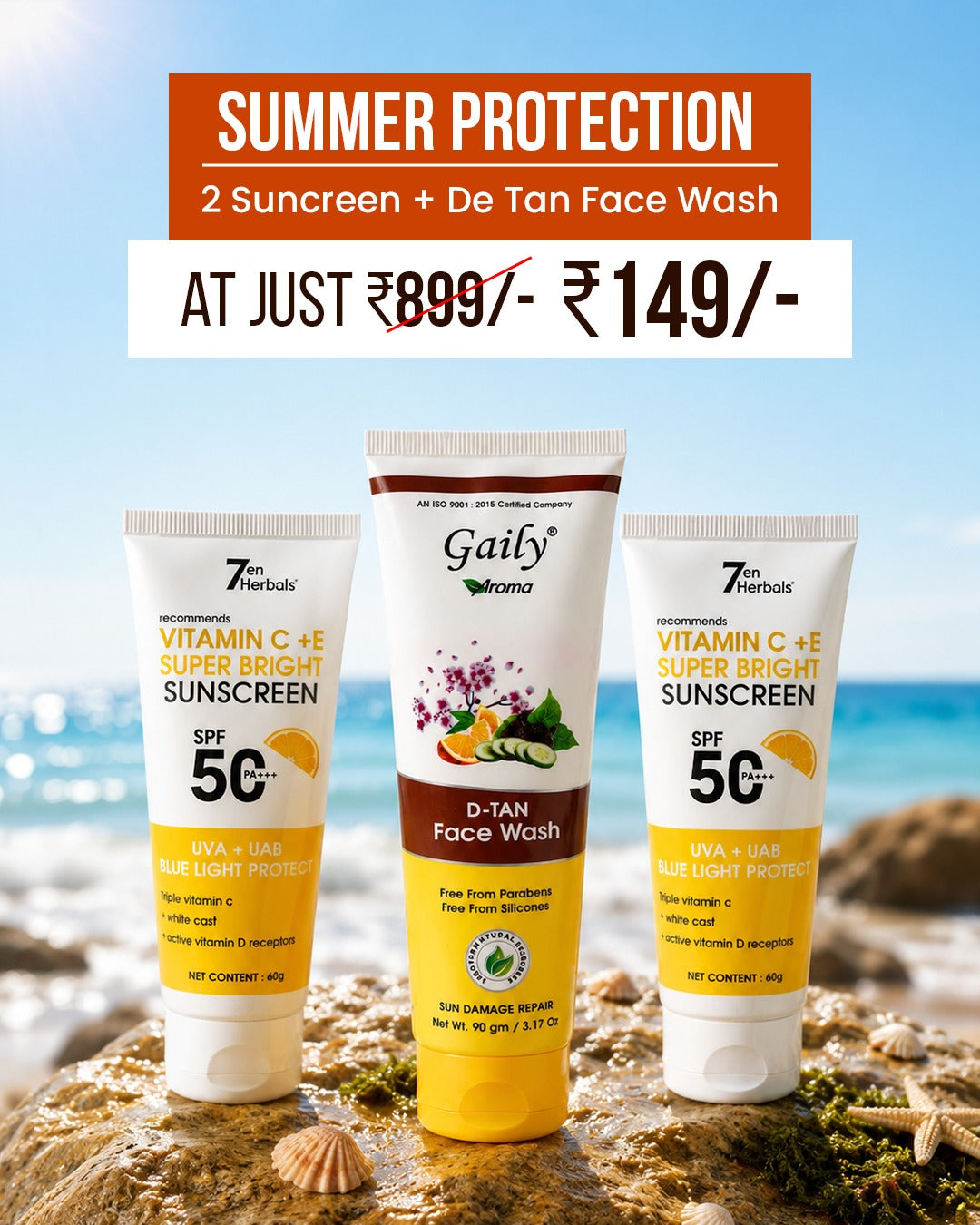 Summer Protection Combo – SPF 50 Sunscreen + D-Tan Face Wash at Just ₹149
