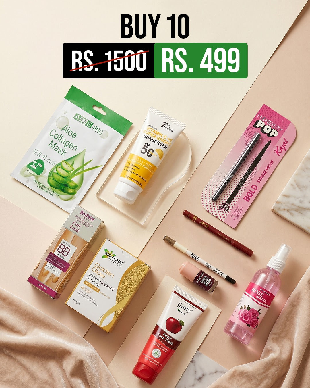 Buy 10 Beauty Essentials Combo Pack – Complete Daily Care Kit @499