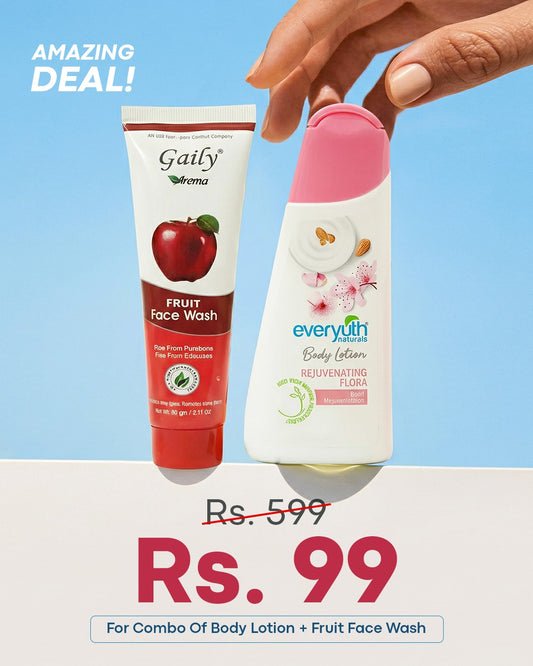 Now or Never Deal – Pack of 2 at Just ₹99 - Everyuth Rejuvenating Flora Body Lotion + Gaily Fruit Face Wash