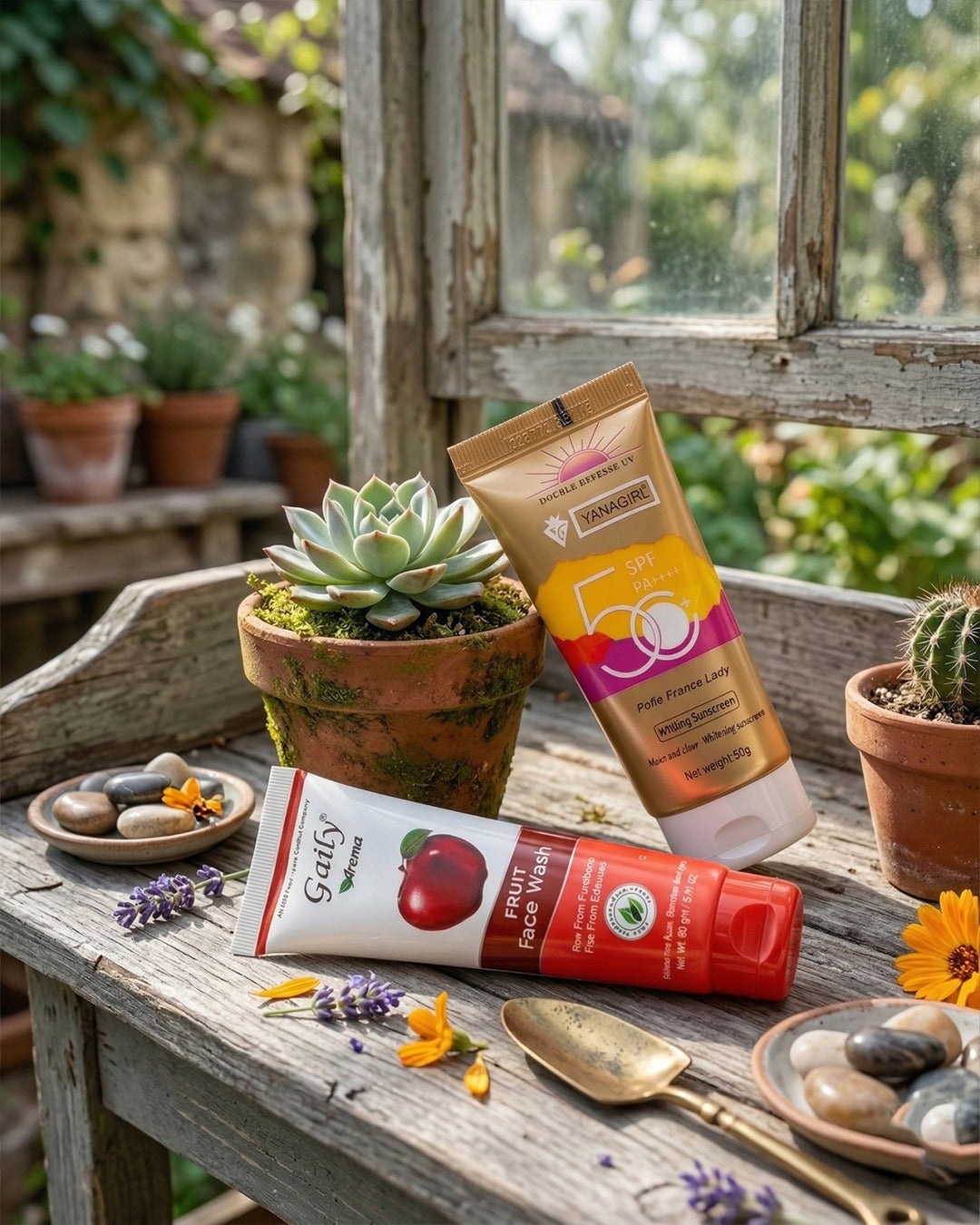Pack of 2: SPF 50 Sunscreen + Gaily Fruit Face Wash | Daily Skincare Combo @59