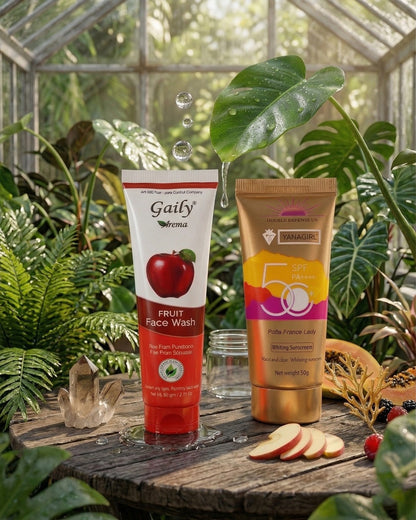 Pack of 2: SPF 50 Sunscreen + Gaily Fruit Face Wash | Daily Skincare Combo @59