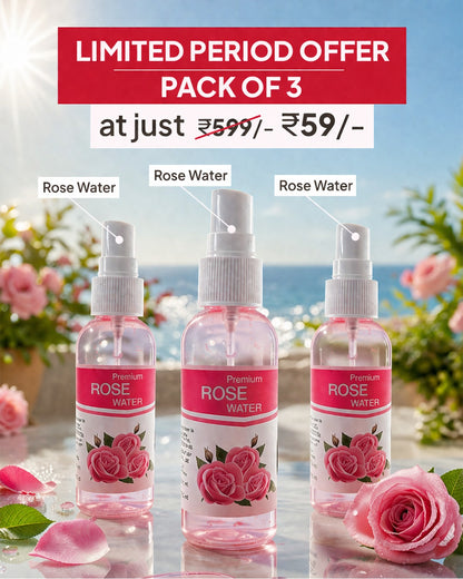 Premium Rose Water Spray – Pack of 3 | Hydrating Face Mist for Glowing Skin @59