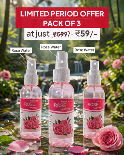 Premium Rose Water Spray – Pack of 3 | Hydrating Face Mist for Glowing Skin @59
