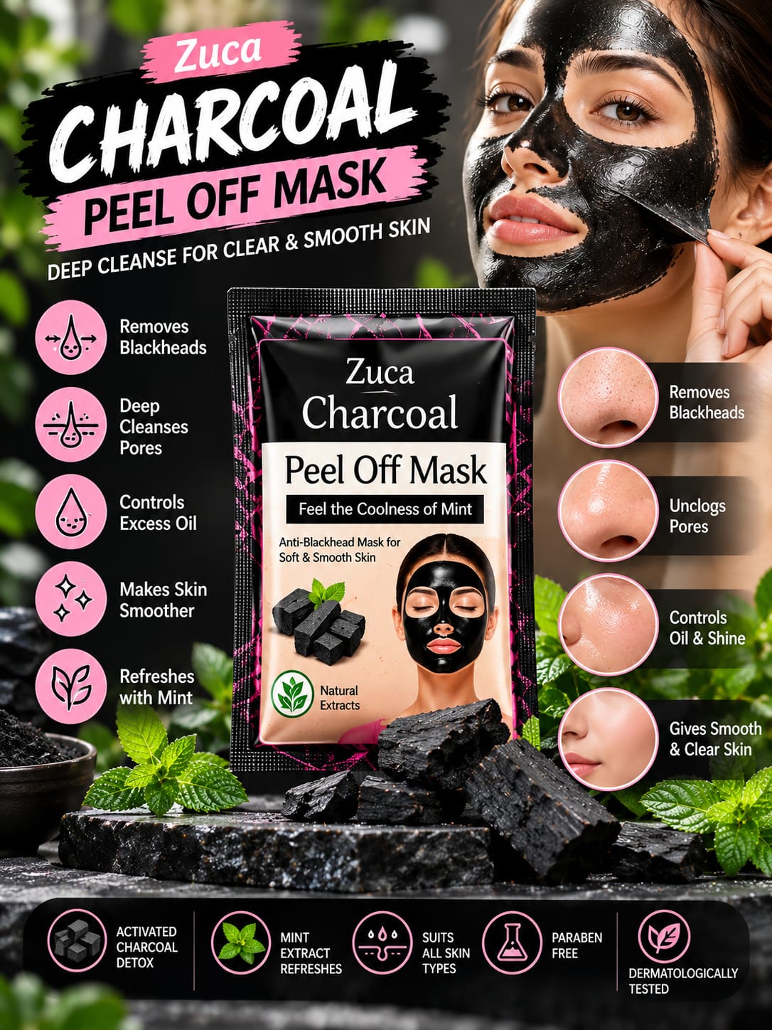 Detan & Glow Kit: 4 Beauty Essentials (Charcoal Mask + Scrub + Rose Water + Sunscreen)