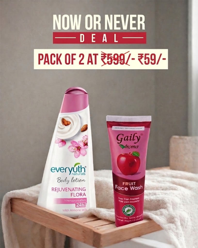 Now or Never Deal – Pack of 2 at Just ₹59 - Everyuth Rejuvenating Flora Body Lotion + Gaily Fruit Face Wash
