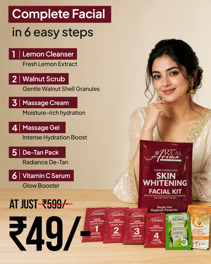 Skin Whitening Facial Kit (6-Step Complete Facial)  Salon-Style Brightening Facial at Home – Now in 6 Easy Steps